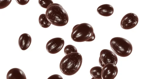 Milk chocolate Easter eggs falling from the top looping 3D animation with alpha Video stock 168566535