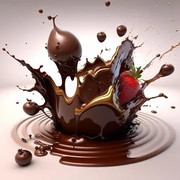 Milk chocolate explosion with drops and berries banner concept Illustrazione stock