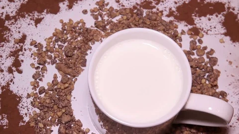 Milk In A Cup Close Up Stock Footage 101235450