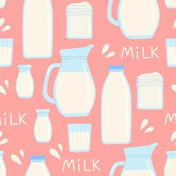 Milk dairy seamless pattern flat design vector Stock Illustration
