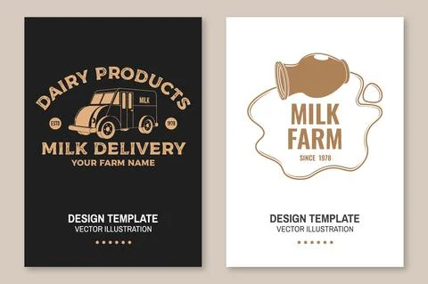 Milk delivery badge, logo. Vector. Flyer, brochure, banner, poster design with 스톡 일러스트