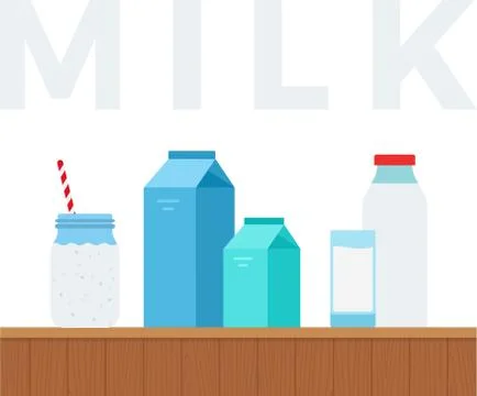 Milk in different containers vector illustration in a flat design. Stock Illustration