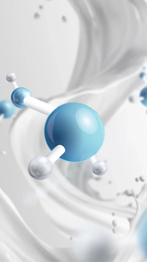 Milk Essence Molecule Floating in White Cream Splash. Concept for milk formula 스톡 동영상 335873672