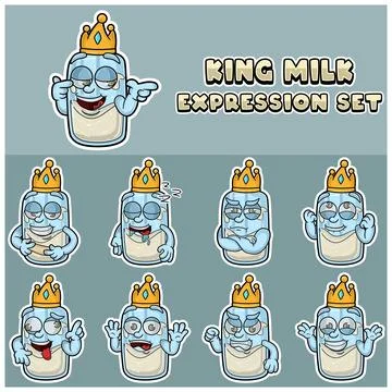 Milk Expression set. Mascot cartoon character for flavor, strain, label and.. Stock Illustration