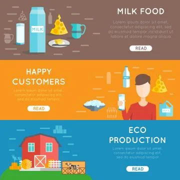 Milk flat banner set Illustrazione stock
