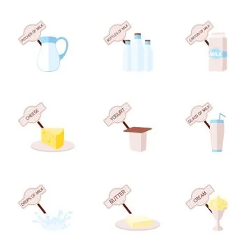 Milk flat icons set Illustrazione stock