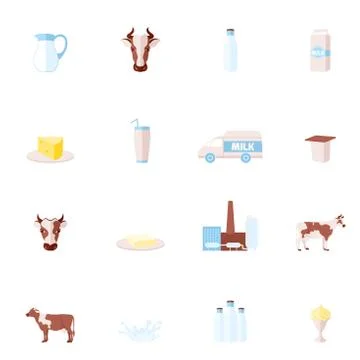 Milk flat icons set Illustrazione stock