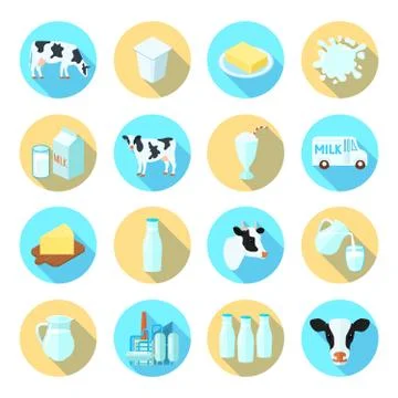 Milk flat icons set Illustration