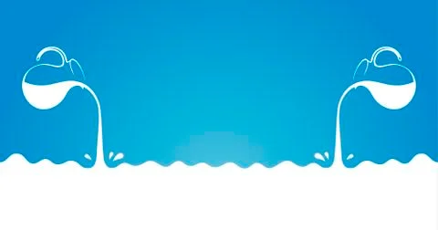 Milk flows from jug. Spray drops and white wave on blue background Stock Illustration