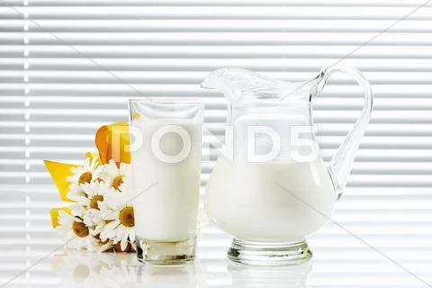 Milk In Glass And Glass Jug