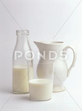 Milk In Glass, Bottle And Jug