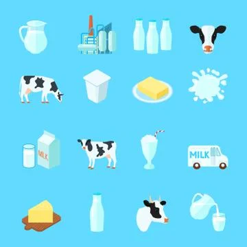 Milk Icons Flat Illustrazione stock