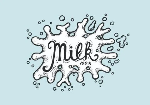 Milk label. Blot or drop. Vintage logo for shop. Badge for t-shirts. Hand Drawn Stock Illustration