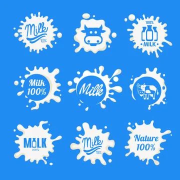 Milk Logo and Labels Designs with Lettering. Vector Collection Stock Illustration