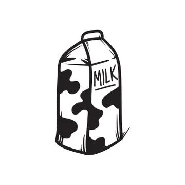Milk pack vector hand drawn illustration. Black lines doodle icon Stock Illustration