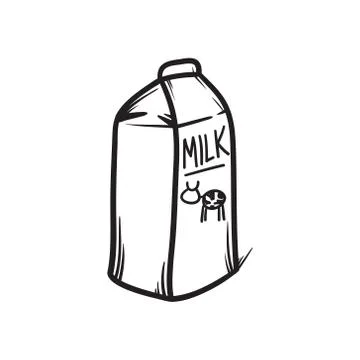 Milk pack vector hand drawn illustration. Black lines doodle icon Stock Illustration