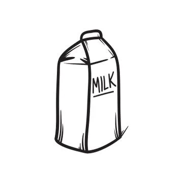 Milk pack vector hand drawn illustration. Black lines doodle icon Stock Illustration