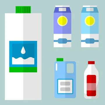 Milk package icons set, flat style Illustrazione stock