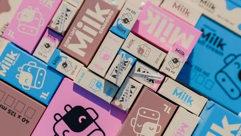 Milk Packaging 3D Render Background Stock Illustration