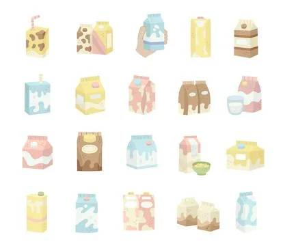 Milk packaging set featuring carton 스톡 일러스트