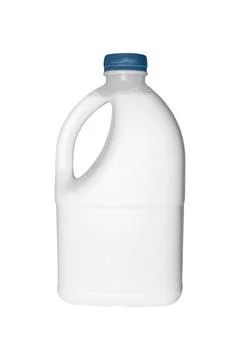 Milk in a plastic package on a white background.A bottle of milk. Stock Photos