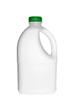 Milk in plastic packaging on a white background.A can of milk. Stock Photos