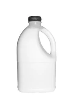 Milk in plastic packaging on a white background.A can of milk. Stock Photos