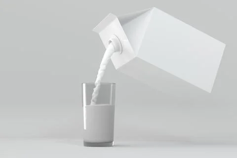 Milk pouring down from the paper box, 3d rendering. Stock Illustration