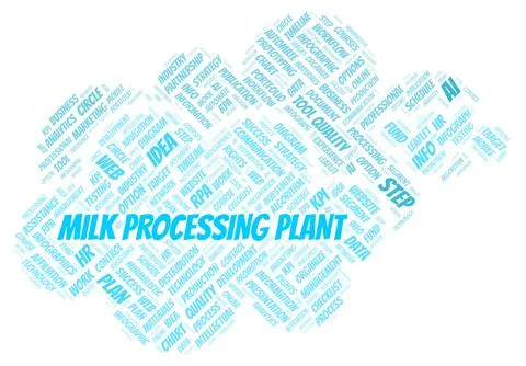 Milk Processing Plant typography word cloud create with the text only. Illustrazione stock