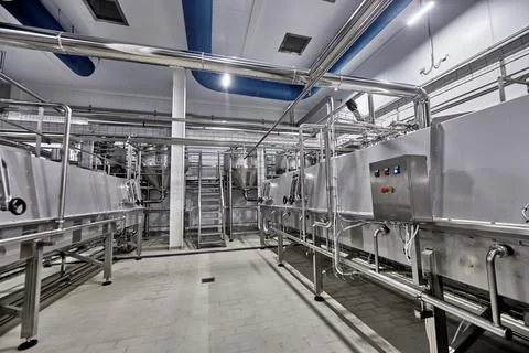 Milk processing shop at a milk processing plant. Stock Photos