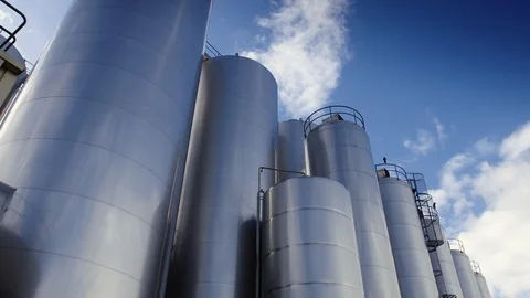Milk processing tanks in south-west Victoria Australia. Stock Footage 87641894