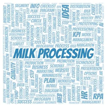 Milk Processing typography word cloud create with the text only. Illustrazione stock