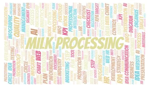Milk Processing typography word cloud create with the text only. Illustrazione stock
