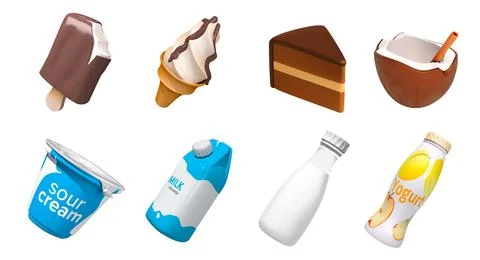 Milk product isolated 3D vector icon render illustration set with sour cream Illustrazione stock