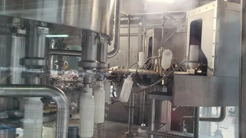 Milk Production Process At Riga Dairy Factory Showing Conveyor System Bottling Stock Footage 336424217