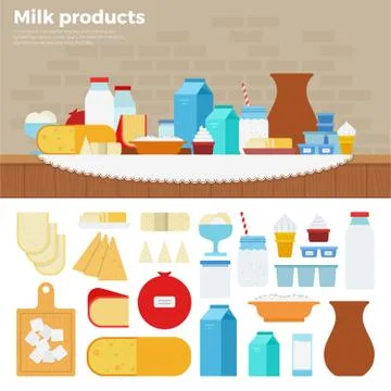 Milk products on the table Stock Illustration