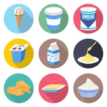 Milk products vector icon set Stock Illustration
