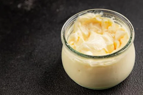 Milk pudding or milk mousse crme bouillie sweet natural dessert tasty snack.. Stock Photos
