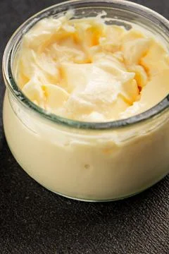Milk pudding or milk mousse crme bouillie sweet natural dessert tasty snack.. Stock Photos