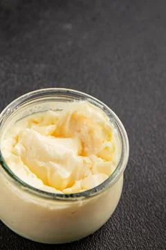 Milk pudding or milk mousse crme bouillie sweet natural dessert tasty snack.. Stock Photos