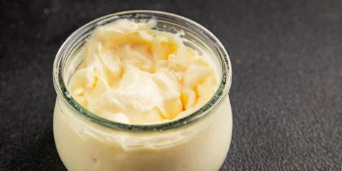 Milk pudding or milk mousse crme bouillie sweet natural dessert tasty snack.. Stock Photos