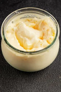 Milk pudding or milk mousse crme bouillie sweet natural dessert tasty snack.. Stock Photos