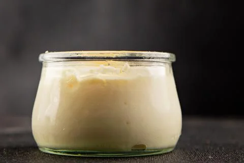 Milk pudding or milk mousse crme bouillie sweet natural dessert tasty snack.. Stock Photos