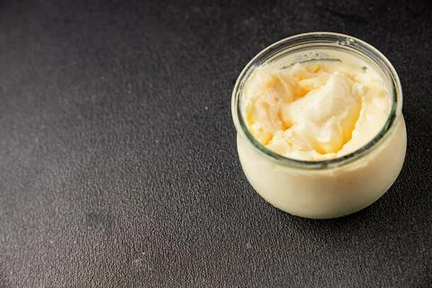 Milk pudding or milk mousse crme bouillie sweet natural dessert tasty snack.. Stock Photos