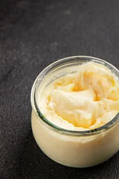 Milk pudding or milk mousse crme bouillie sweet natural dessert tasty snack.. Stock Photos