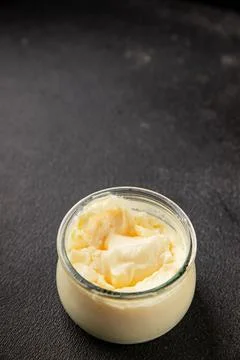 Milk pudding or milk mousse crme bouillie sweet natural dessert tasty snack.. Stock Photos