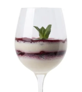 Milk rice pudding with raspberry cream. Stock Photos