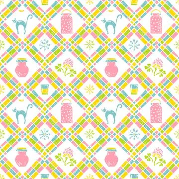 Milk seamless pattern. Can and cat Illustrazione stock