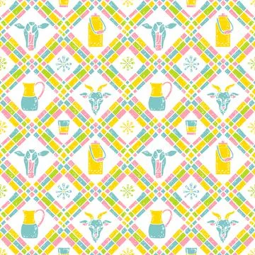 Milk seamless plaid pattern. Can and cow Stock Illustration