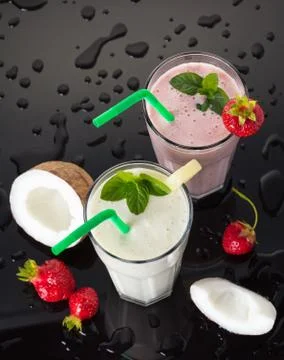 Milk shakes with fruit Stock Photos